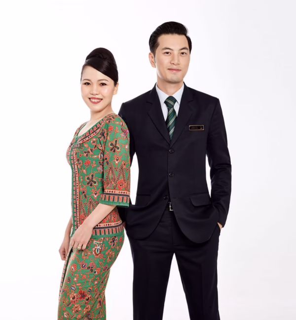 Singapore Airlines cabin crew Melvyn Tan and Carmen Yu