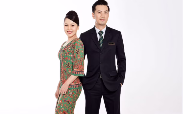 Singapore Airlines cabin crew Melvyn Tan and Carmen Yu