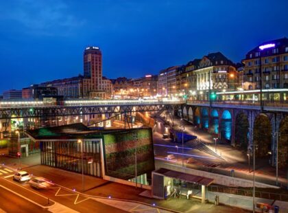 downtown lausanne at night