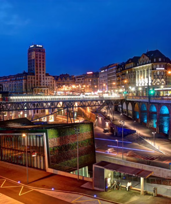 downtown lausanne at night