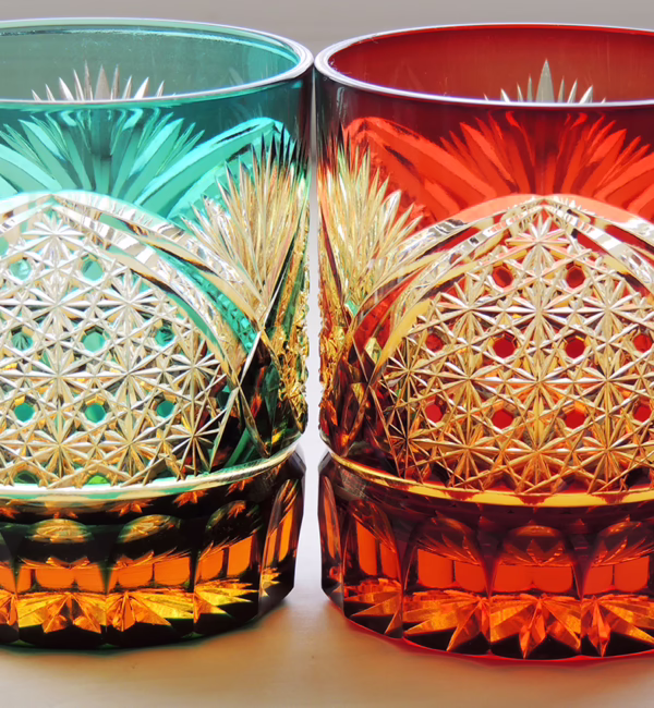 Kiriko cut glass stained cups