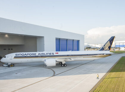 The Singapore Airlines 787-10 at Boeing, South Carolina