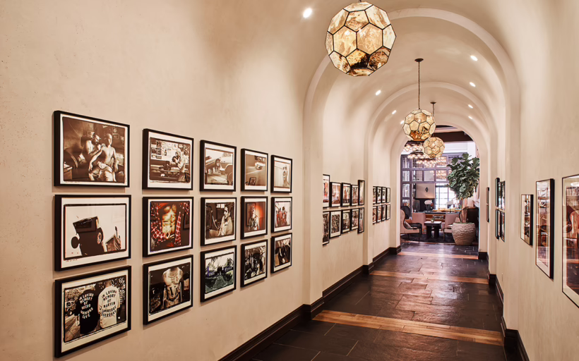 Artworks line the hallway