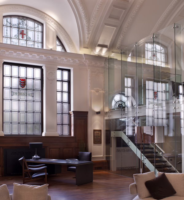 Wood panelling and stained glass