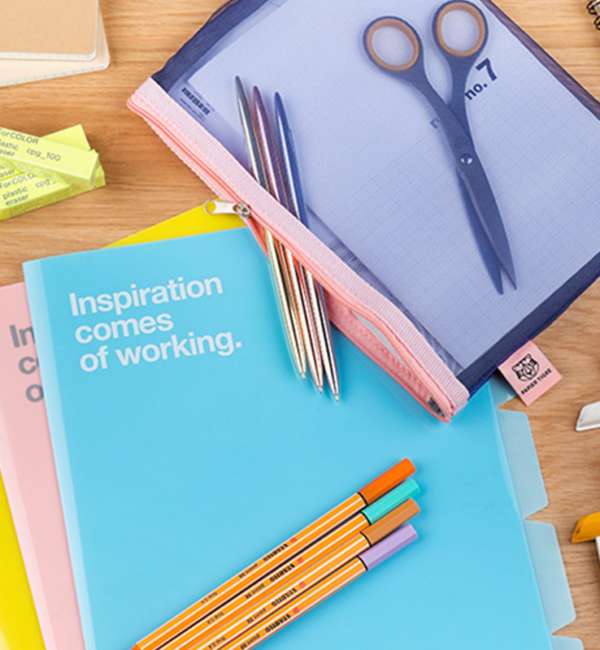 pastel stationery purple scissors blue notebook pink pen