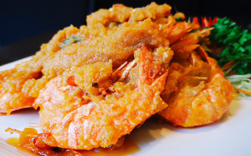 Salted egg tiger prawns from New Ubin Seafood