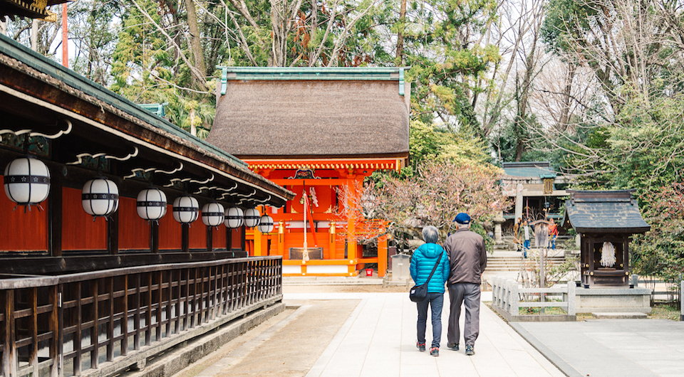 Kyoto, Japan - Kitano Tenmangu Shrine in in the Kitano neighborhood
