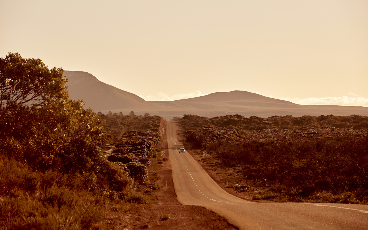 Driving on the outskirts of Ravensthorpe at dusk Western Australia Silverkris