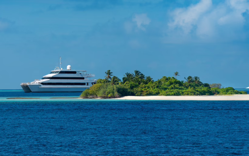Cruise ship near shore of Maldives