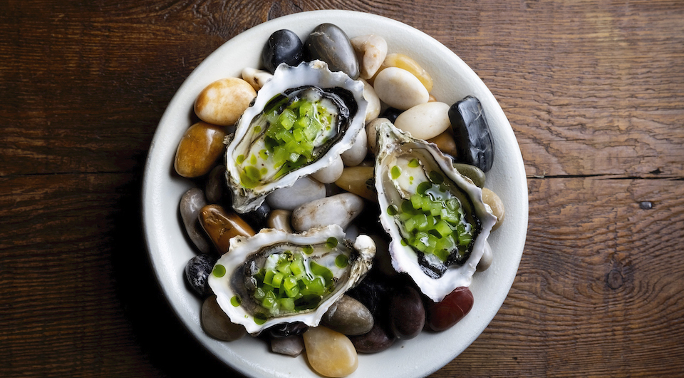 Alameda Supper Club Oysters with celtuce mignonette