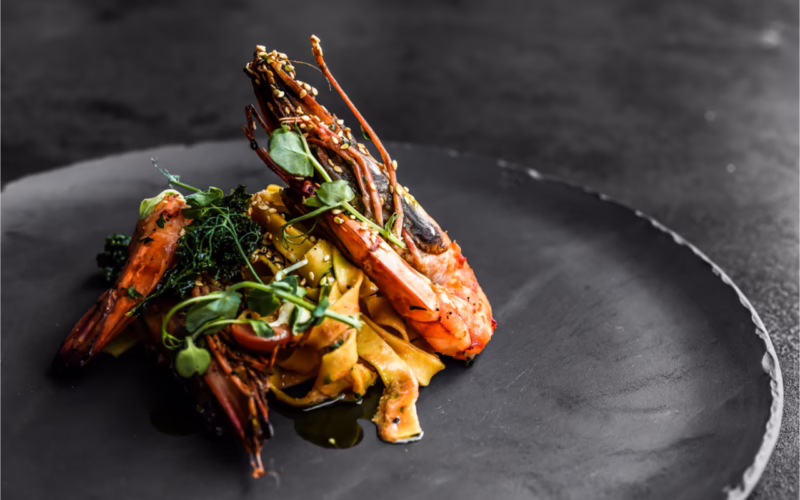 black plate shrimp spicy fine dining restaurant
