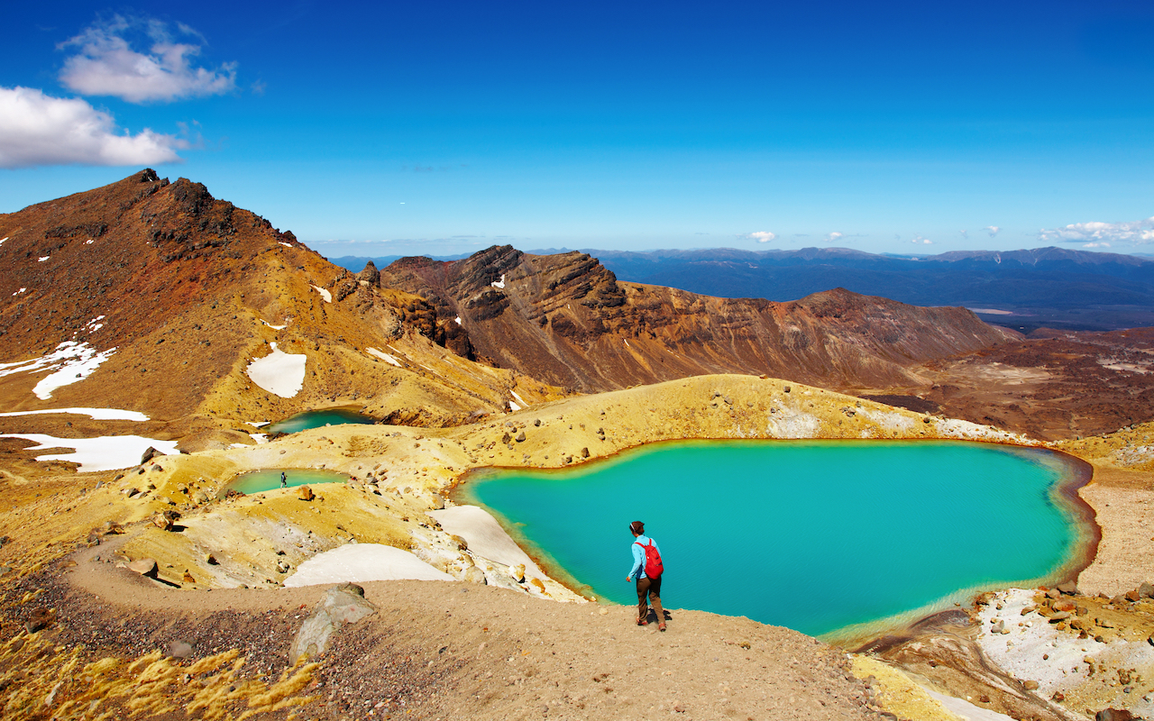 Tongariro National Park emerald lakes and blue sky