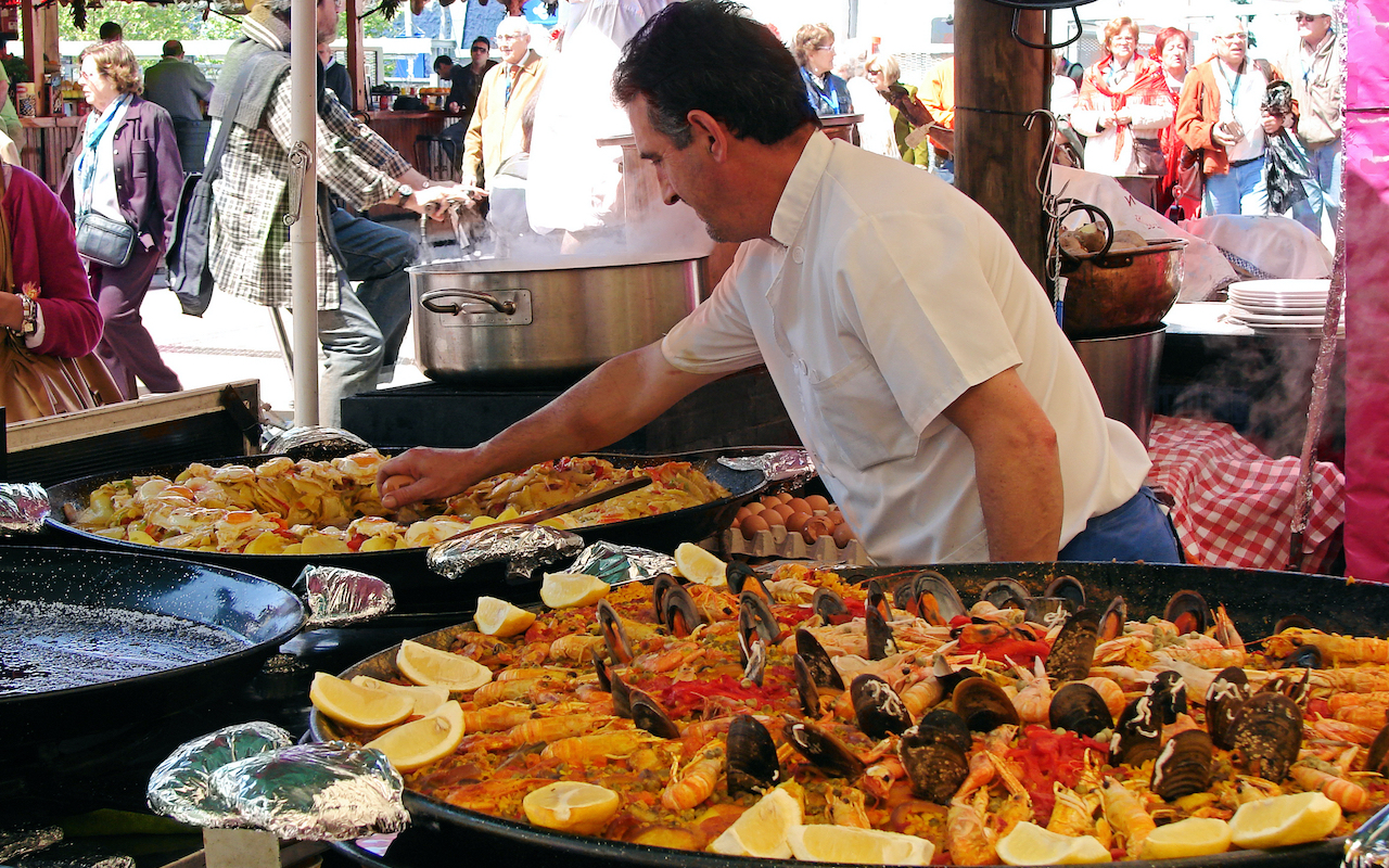 Paella and fried potato barcelona