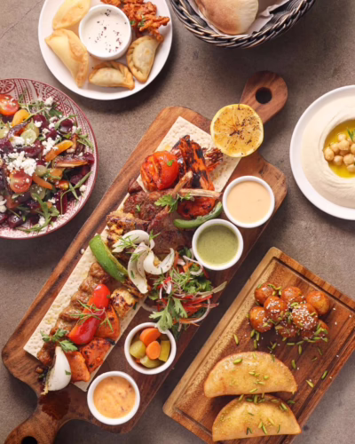 hot mezzeh platter hummus