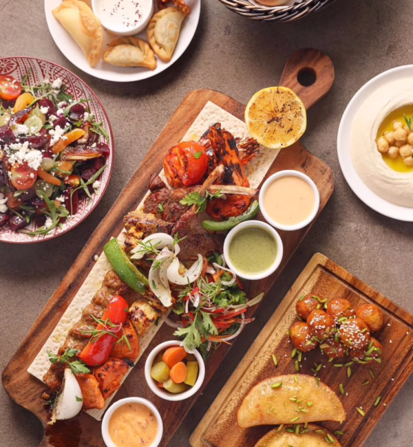 hot mezzeh platter hummus