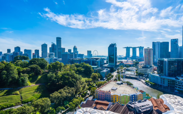 Beautiful architecture building exterior cityscape in Singapore city skyline
