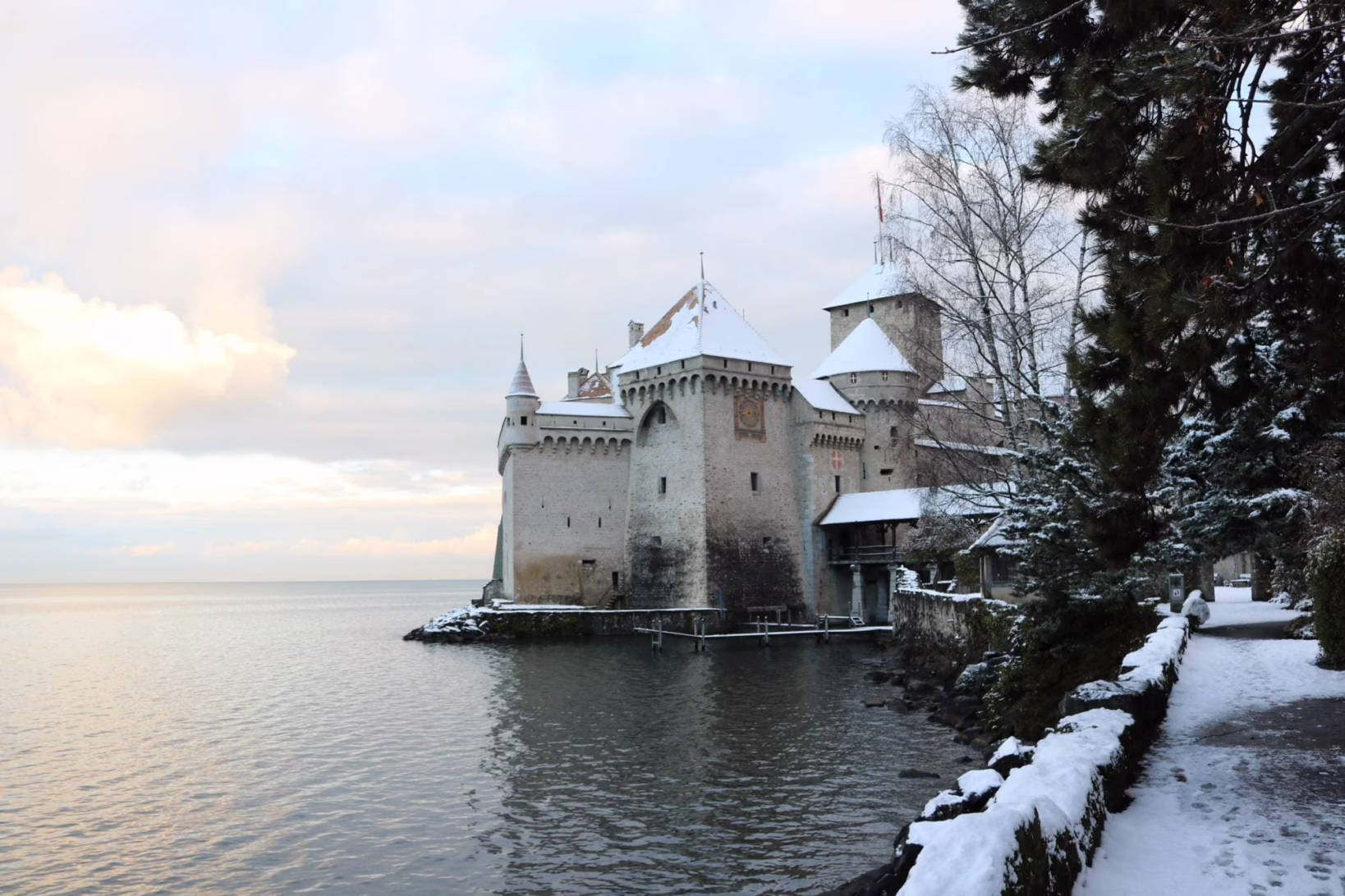 Winter at Chillon Castle by Lake Geneva Region