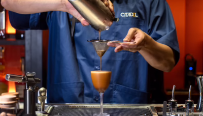 bartender making an espresso martini drink