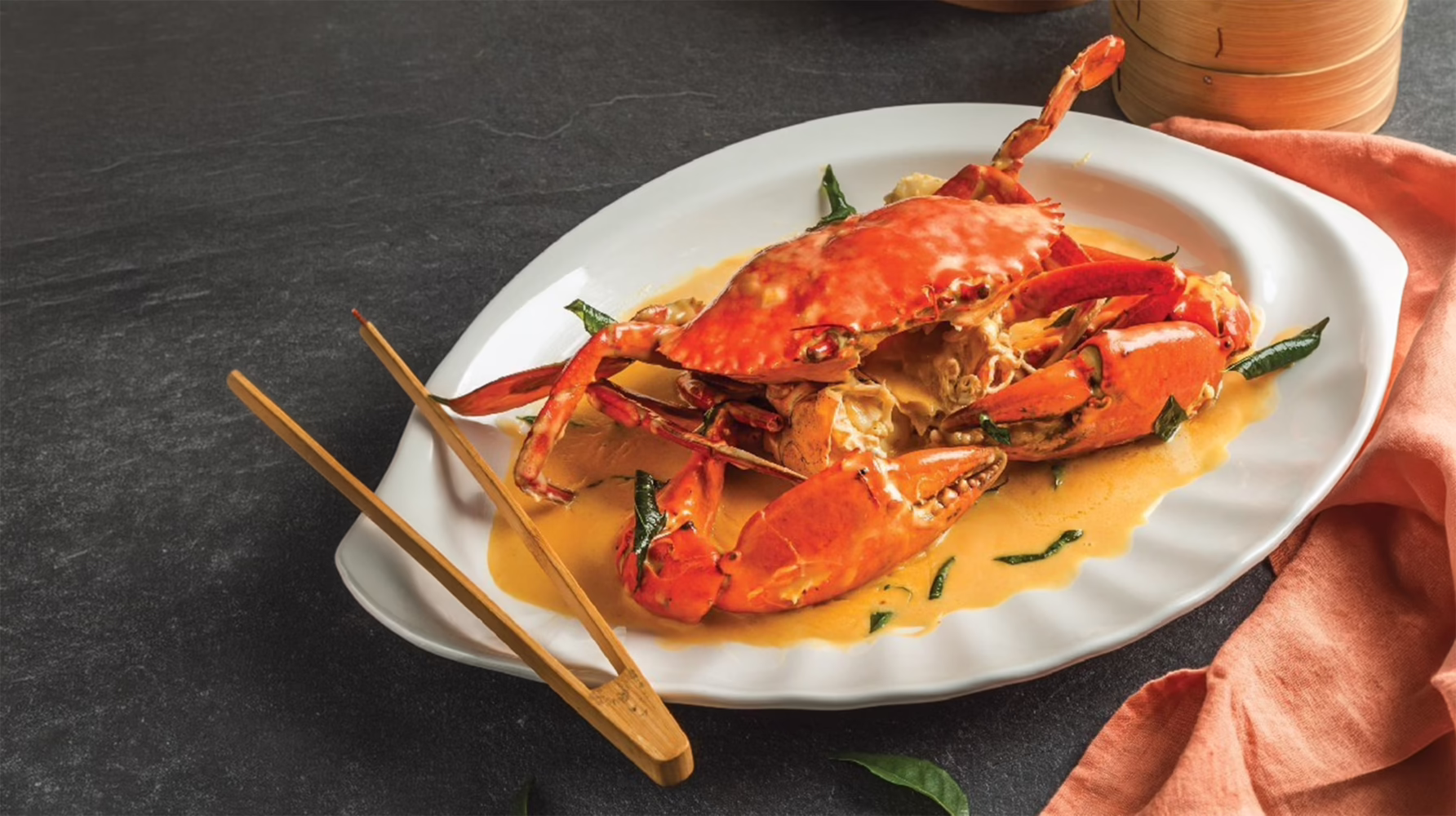 Close-up of Mellben Seafood’s signature Butter Crab dish