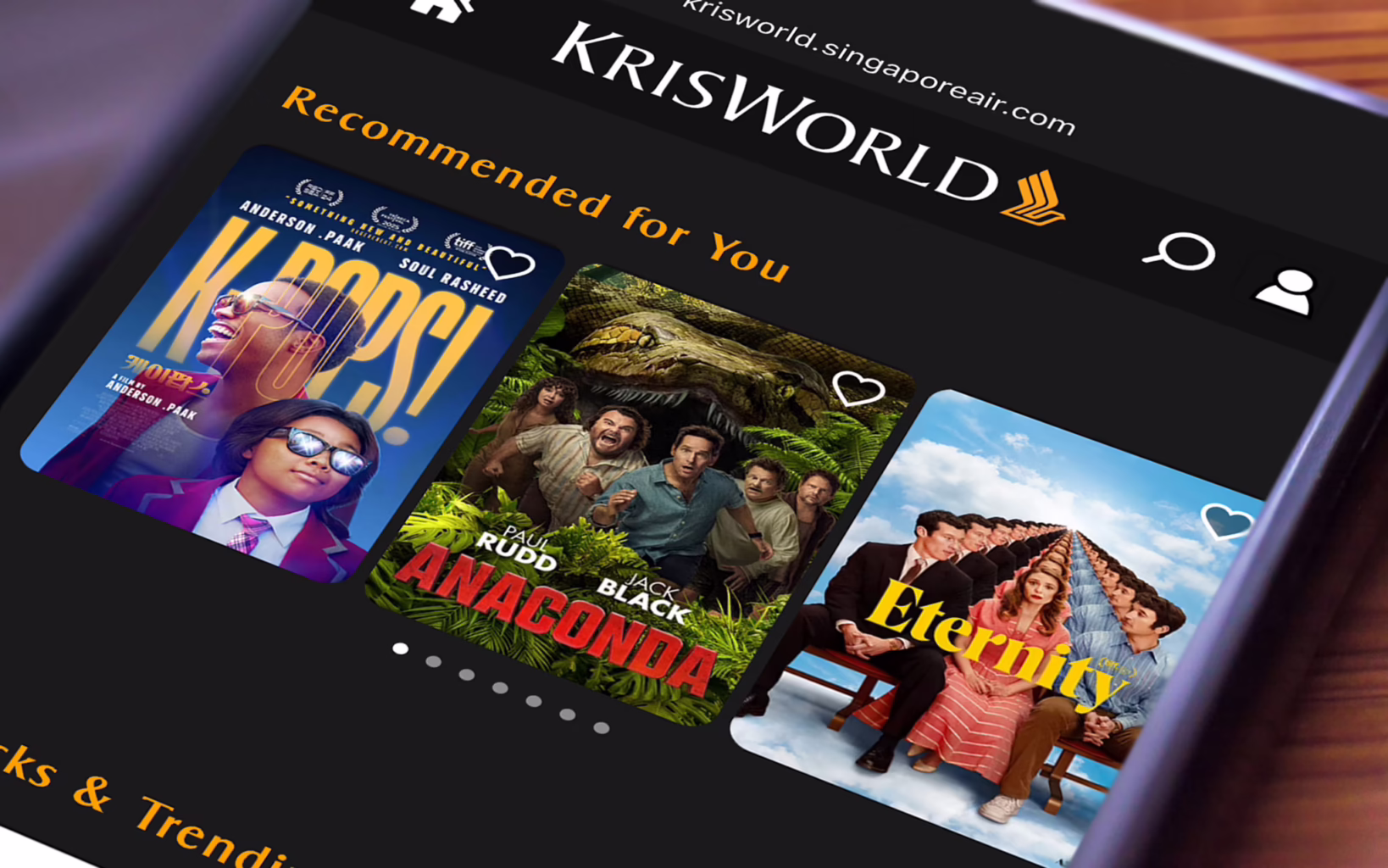 KrisWorld personalised recommendations page showing movies and TV programmes based on the user’s preferred genres