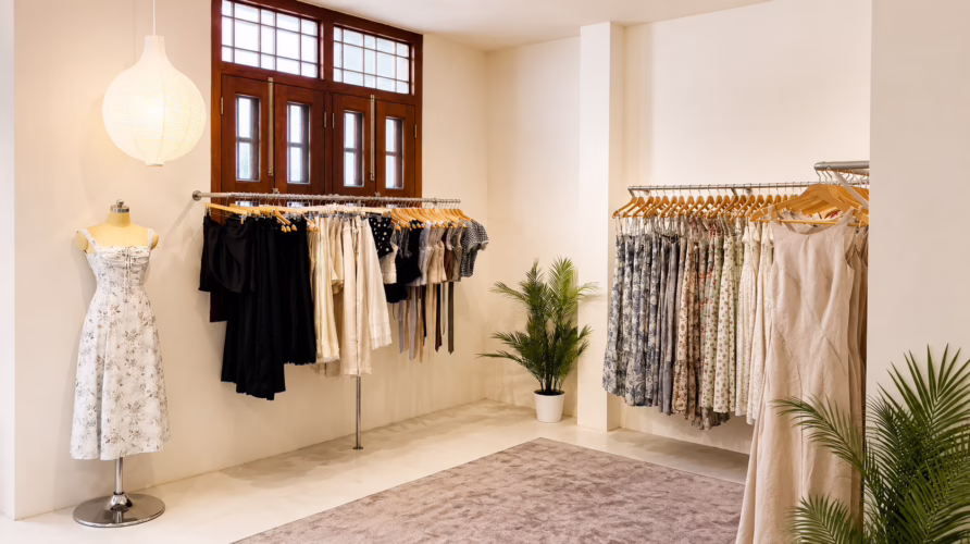 Fashion display at With Love on Neil Road featuring independent designer labels