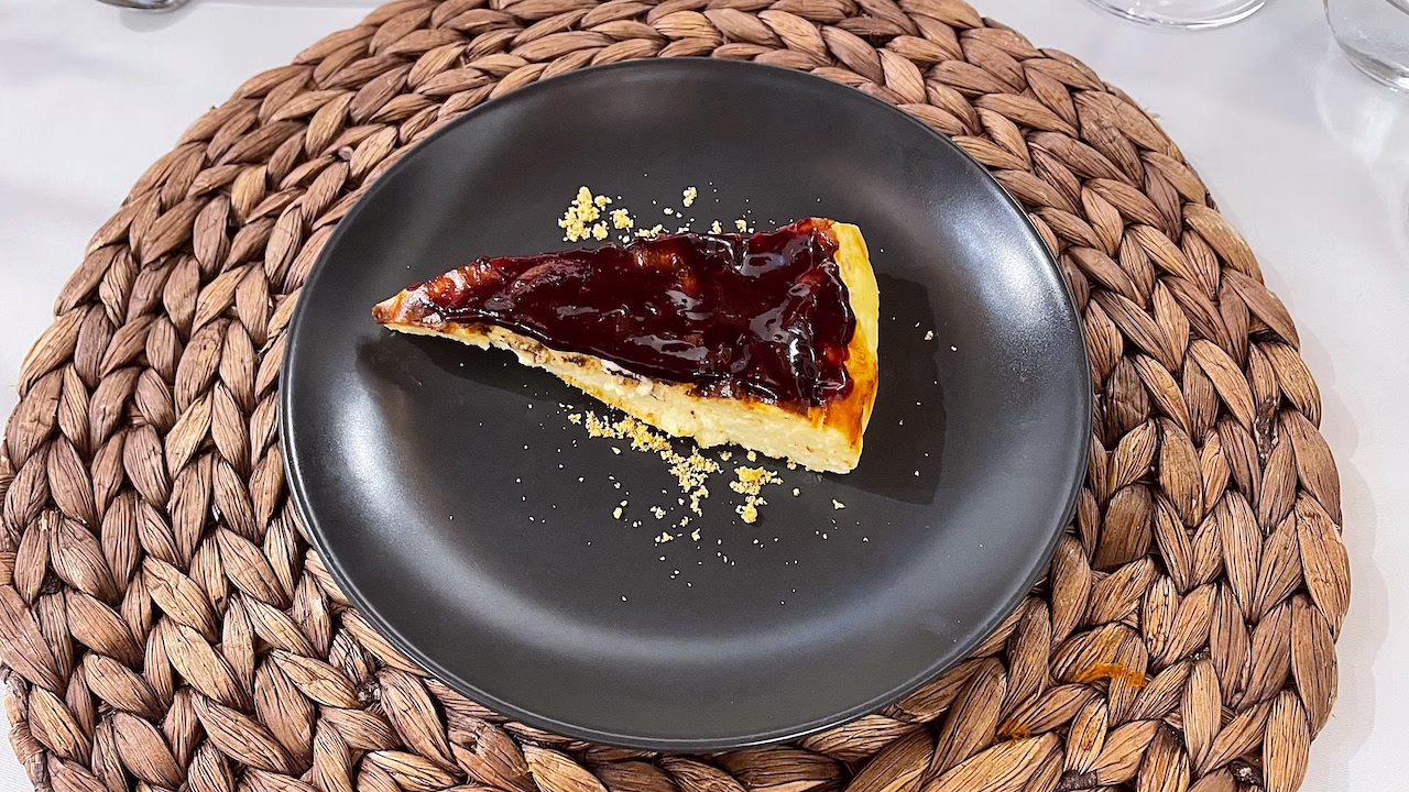Basque cheesecake served with homemade ice cream