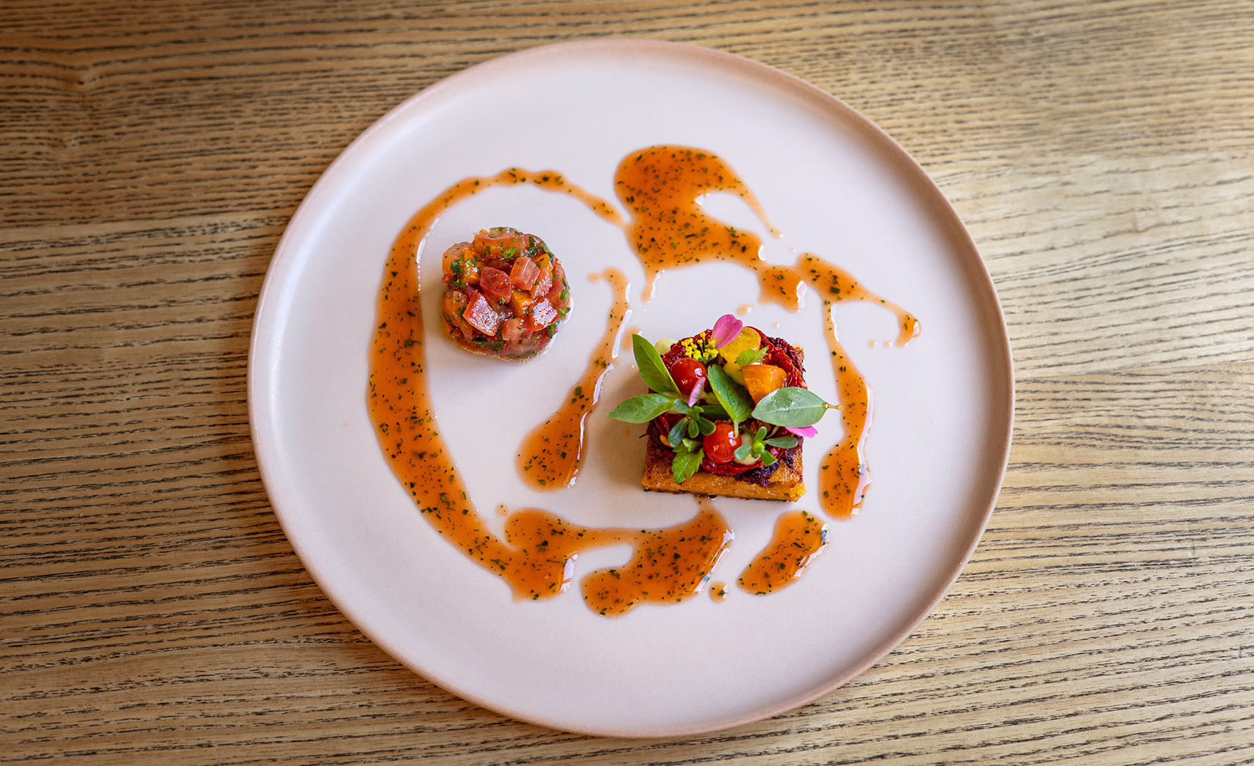Plant-based fine dining dish served at KLE in Zurich.