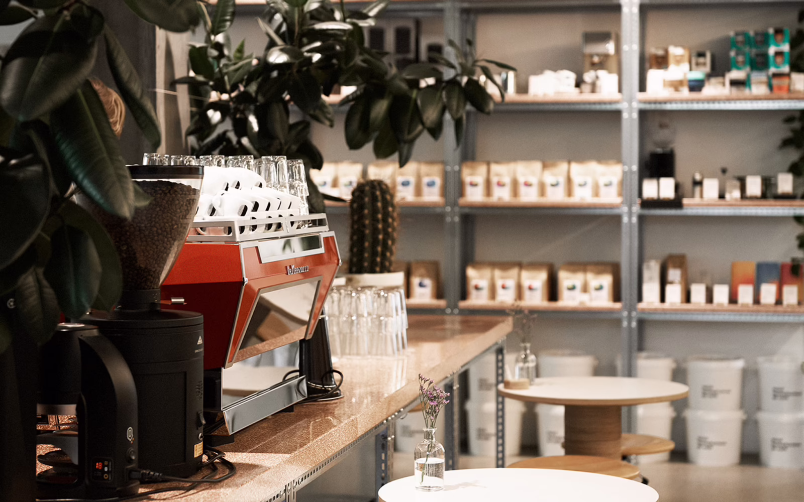 Coffee counter inside Miró Coffee, a speciality coffee roastery in Zurich.