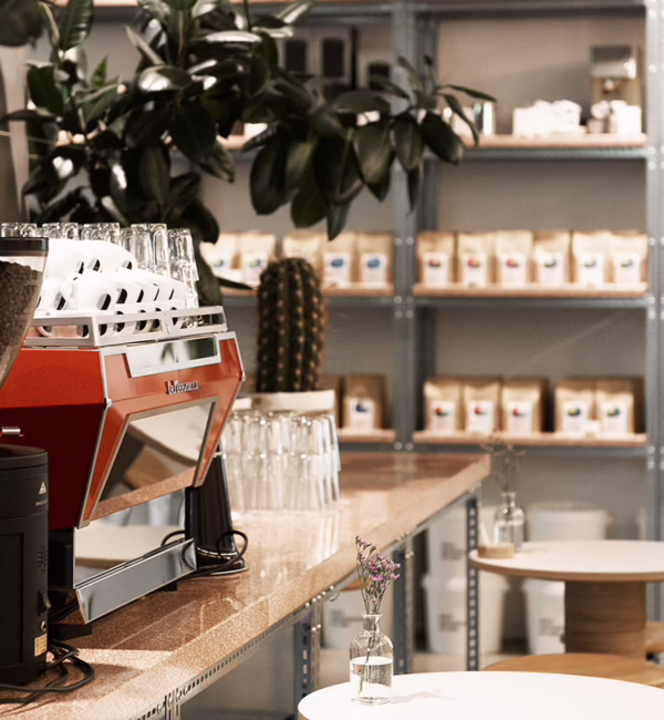 Coffee counter inside Miró Coffee, a speciality coffee roastery in Zurich.