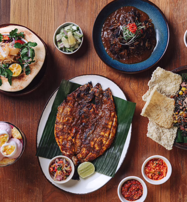A spread of Indonesian dishes served at Kaum Jakarta