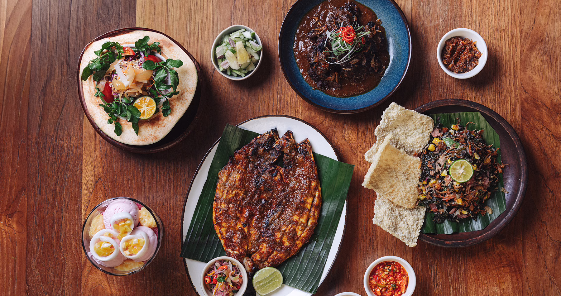 A spread of Indonesian dishes served at Kaum Jakarta