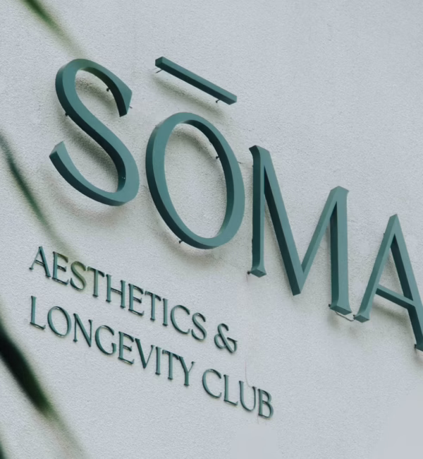 SŌMA Aesthetics & Longevity Club signage outside its Uluwatu clinic in Bali.