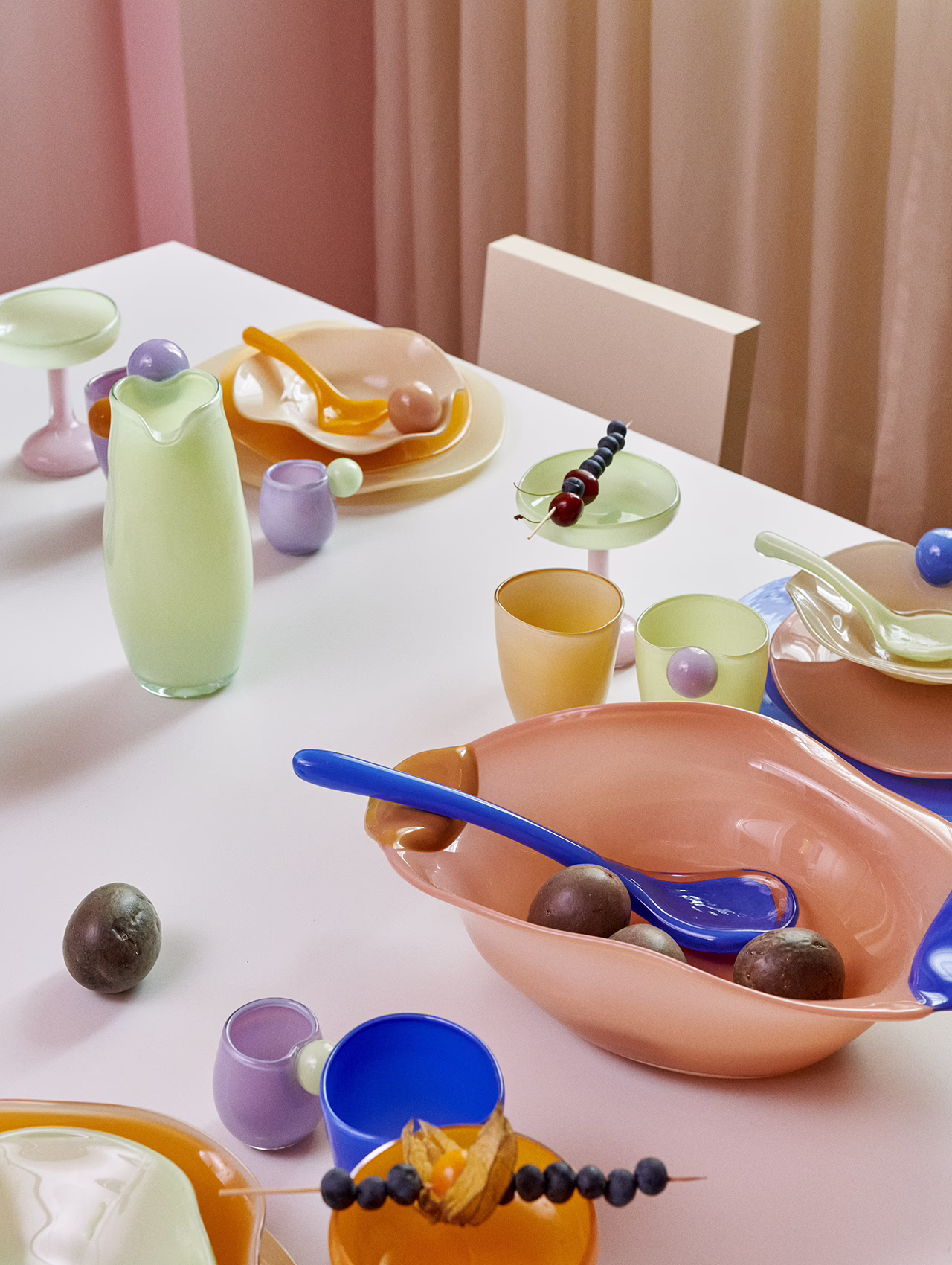 Colourful mouth-blown glass creations displayed at Helle Mardahl Studio in Copenhagen