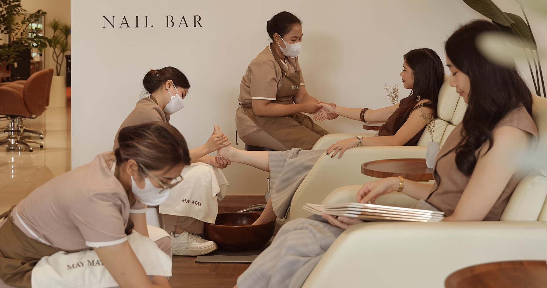 Nail bar and manicure stations at May May Salon in Jakarta