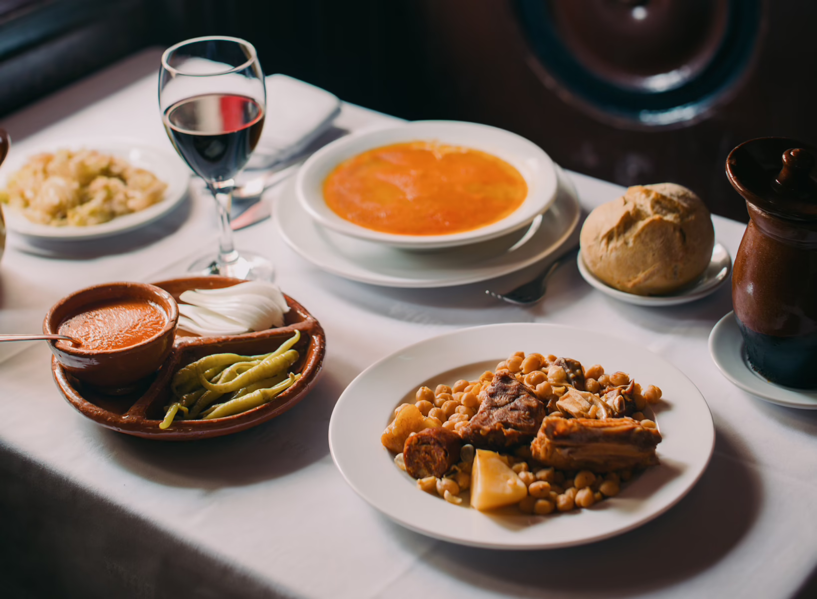 Traditional cocido madrileño served at La Bola in Madrid