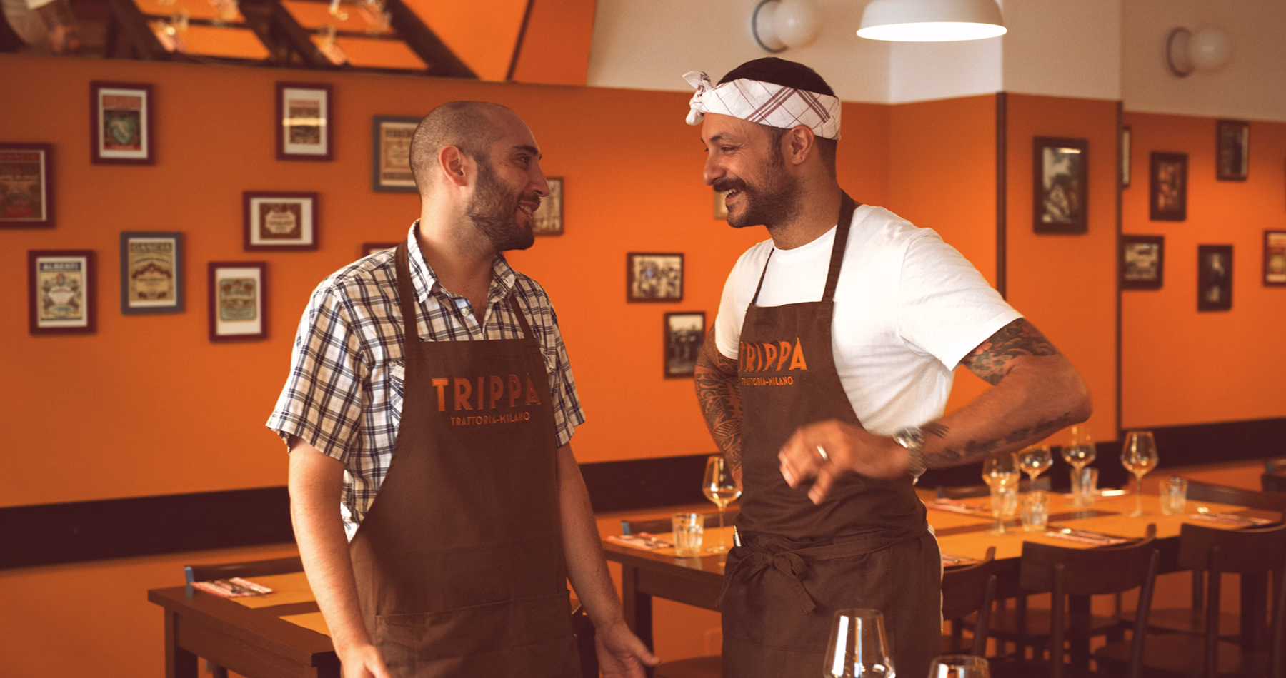 Pietro Caroli and chef Diego Rossi of Trippa Trattoria in Milan