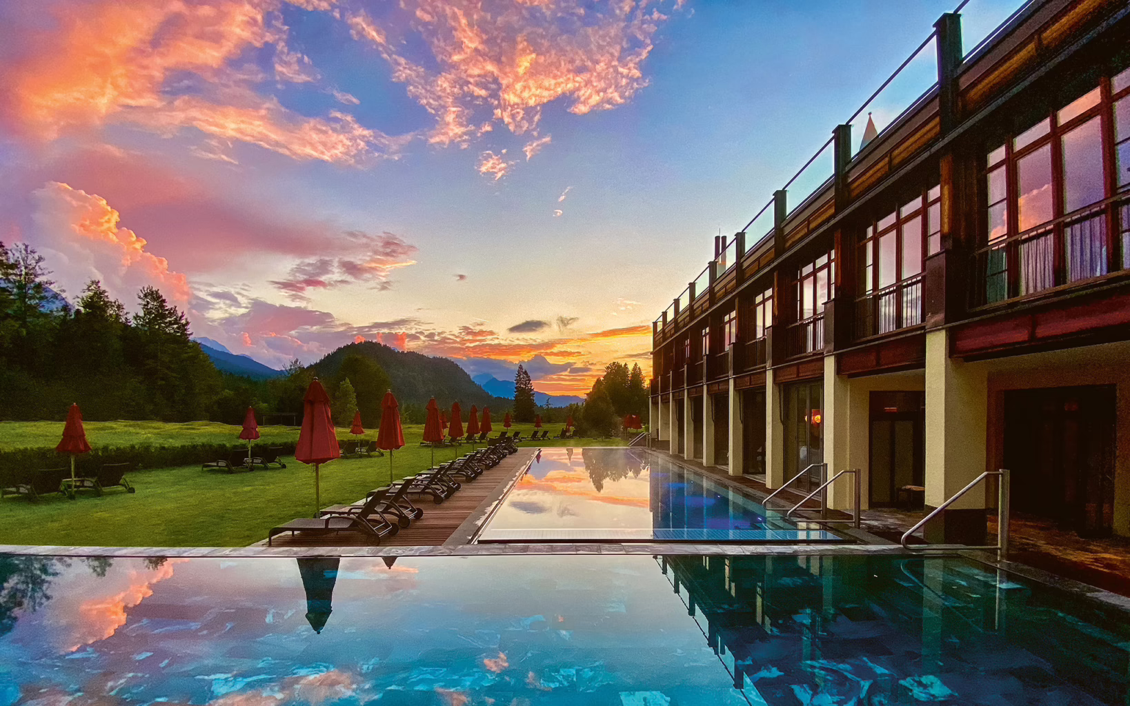 Sunset pool at Schloss Elmau
