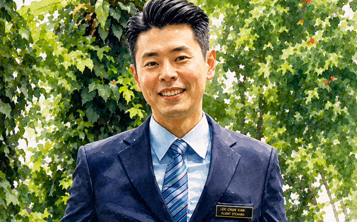 Portrait of Singapore Airlines flight steward Jay Lek