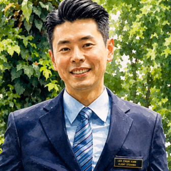 Portrait of Singapore Airlines flight steward Jay Lek
