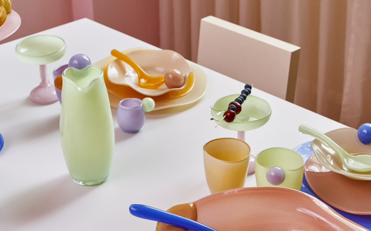 Colourful mouth-blown glass creations displayed at Helle Mardahl Studio in Copenhagen