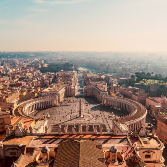 Vatican City skyline with the dome of St. Peter’s Basilica rising above Rome