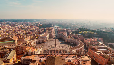 Vatican City skyline with the dome of St. Peter’s Basilica rising above Rome