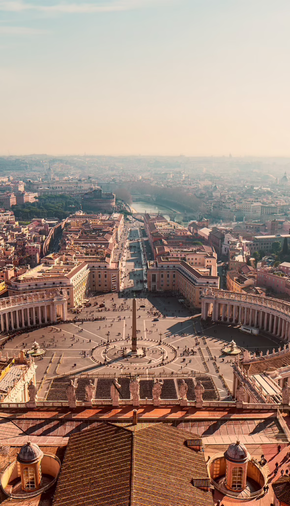 Vatican City skyline with the dome of St. Peter’s Basilica rising above Rome