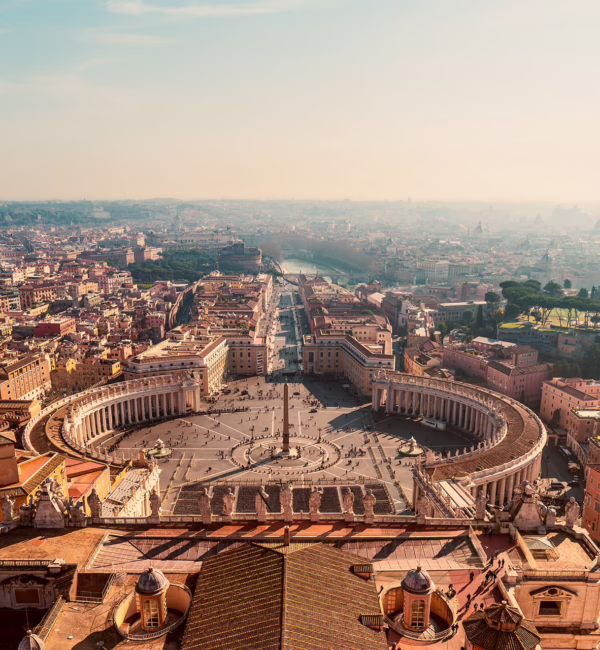 Vatican City skyline with the dome of St. Peter’s Basilica rising above Rome