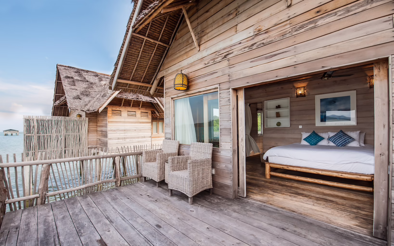 Telunas Beach Resort's timber overwater accommodation on Sugi Island, Indonesia.