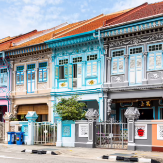 Colourful Peranakan shophouses lining Joo Chiat Road in Singapore