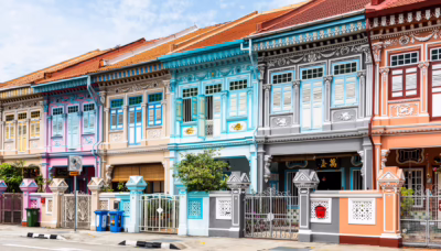 Colourful Peranakan shophouses lining Joo Chiat Road in Singapore