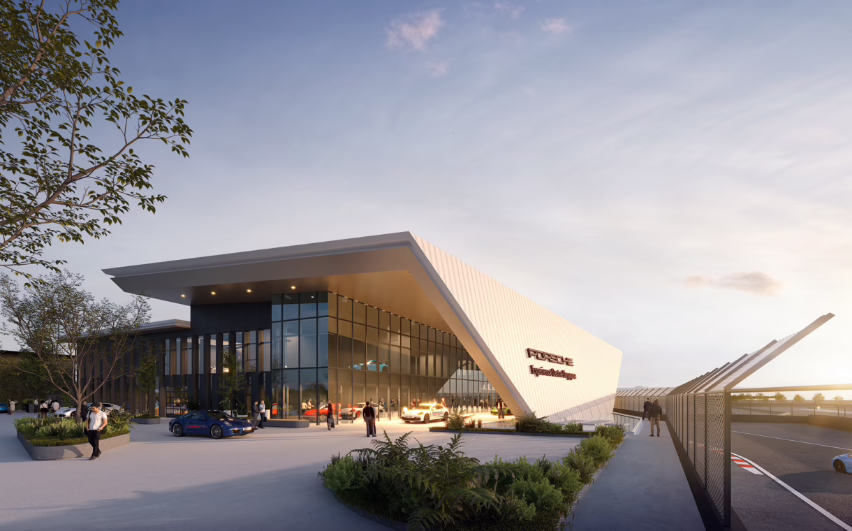 Exterior of the Porsche Experience Centre Singapore facility in Changi