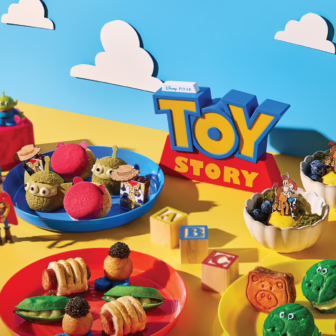 Toy Story-inspired high tea spread at SKAI, featuring colourful sweet and savoury creations inspired by characters including the Aliens, Rex and Hamm