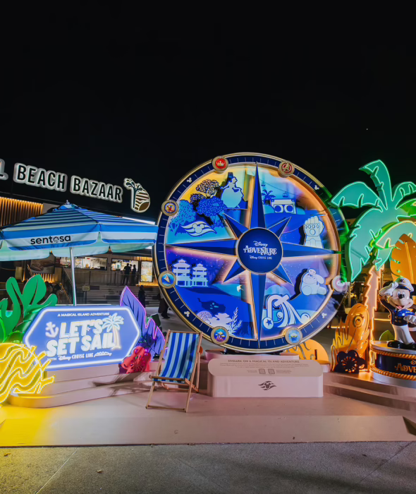 Explore glowing Disney-themed installations on Sentosa after dark as part of A Magical Island Adventure: Let’s Set Sail with Disney Cruise Line
